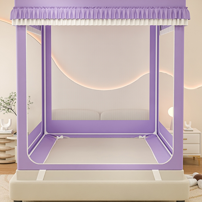 91家纺网 家纺一手货源 找家纺 千逸虹 2025新款坐床防摔可拆卸遮光双层布帘蚊帐 爱心熊猫