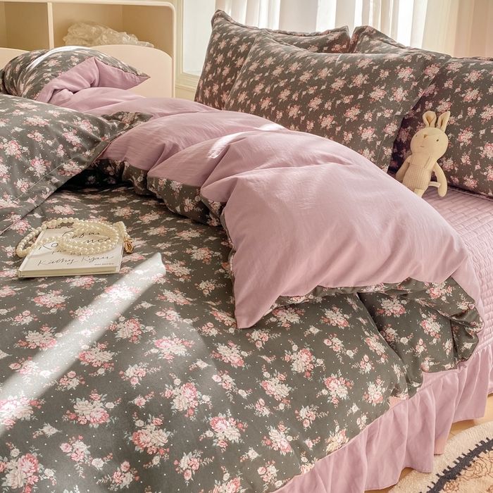 91家纺网 家纺一手货源 找家纺 尚美 2025新款小碎花针织棉床盖四件套 复古花