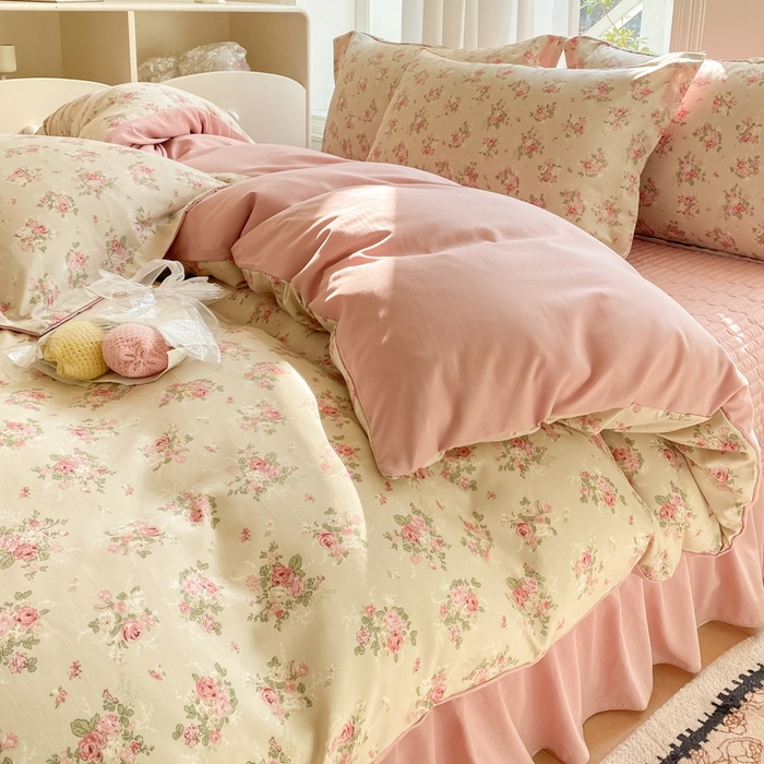 91家纺网 家纺一手货源 找家纺 尚美 2025新款小碎花针织棉床盖四件套 花雅