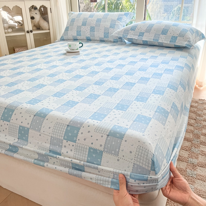 91家纺网 家纺一手货源 找家纺 晨希家居 2025新款全棉A类双层纱床笠 星空蓝