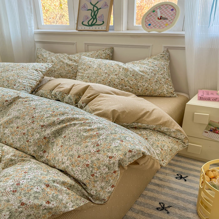 91家纺网 家纺一手货源 找家纺 沐棉家居 2025新款全棉印花四件套 花梦