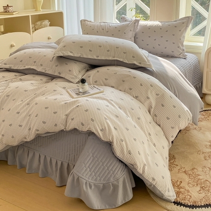 尚美 2025新款小碎花针织棉床盖四件套 开心结