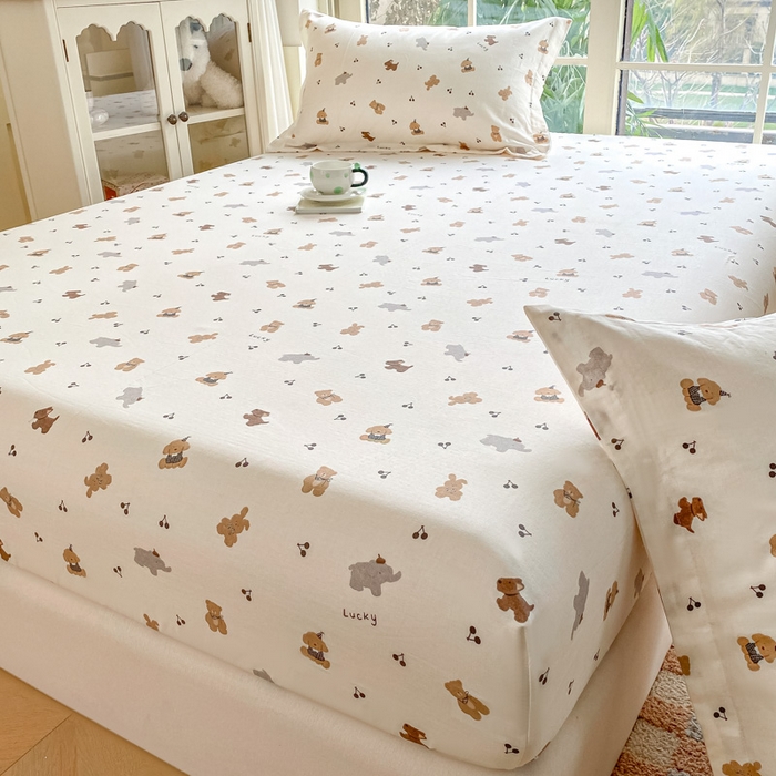 91家纺网 家纺一手货源 找家纺 晨希家居 2025新款全棉A类双层纱床笠 简派小熊