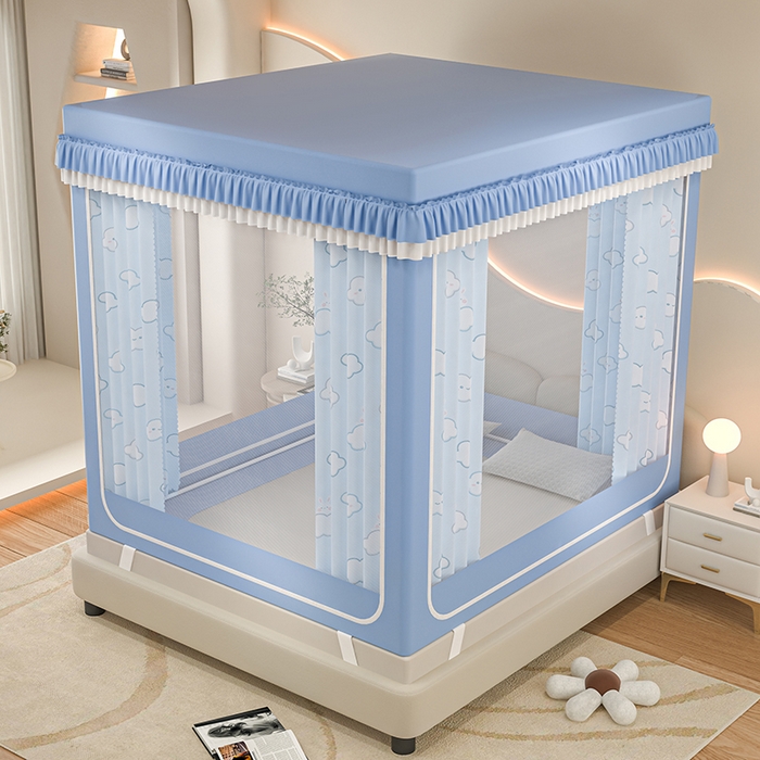 91家纺网 家纺一手货源 找家纺 千逸虹 2025新款坐床防摔可拆卸遮光双层布帘蚊帐 云朵兔