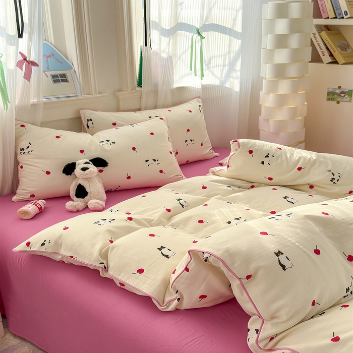 91家纺网 家纺一手货源 找家纺 沐棉家居 2025新款全棉双层纱四件套 喵喵酱