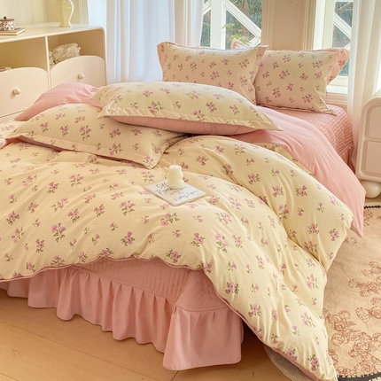 尚美 2025新款小碎花针织棉床盖四件套 花香