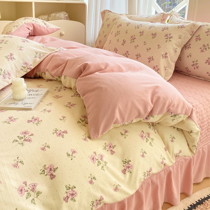 91家纺网 家纺一手货源 找家纺 尚美 2025新款小碎花针织棉床盖四件套 花香