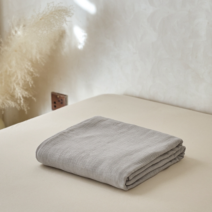 91家纺网 家纺一手货源 找家纺 蓝邻 2025新款全棉双层皱皱纱单品系列-单床单 银月光