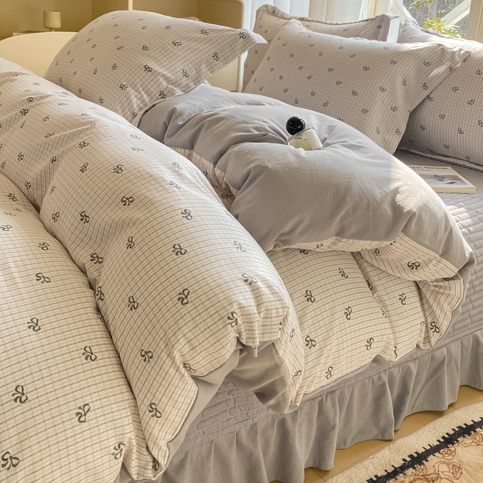 91家纺网 家纺一手货源 找家纺 尚美 2025新款小碎花针织棉床盖四件套 开心结