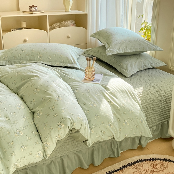 91家纺网 家纺一手货源 找家纺 尚美 2025新款小碎花针织棉床盖四件套 兰亭序