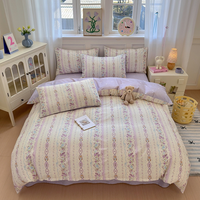 91家纺网 家纺一手货源 找家纺 沐棉家居 2025新款全棉印花四件套 紫藤蔓蔓