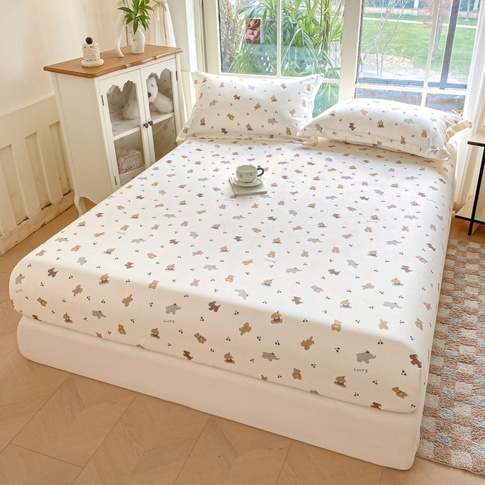 91家纺网 家纺一手货源 找家纺 晨希家居 2025新款全棉A类双层纱床笠 简派小熊