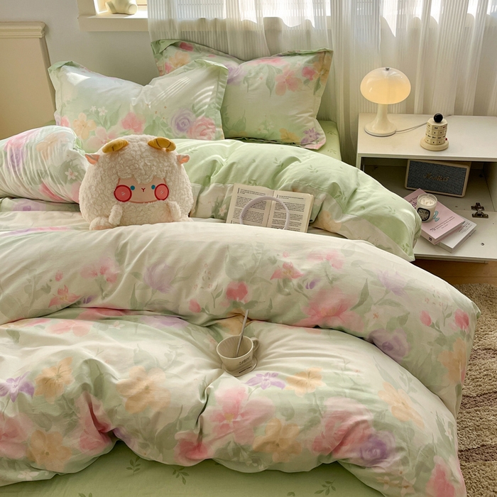 91家纺网 家纺一手货源 找家纺 涵宸家纺 2025新款全棉印花四件套 B绿铃