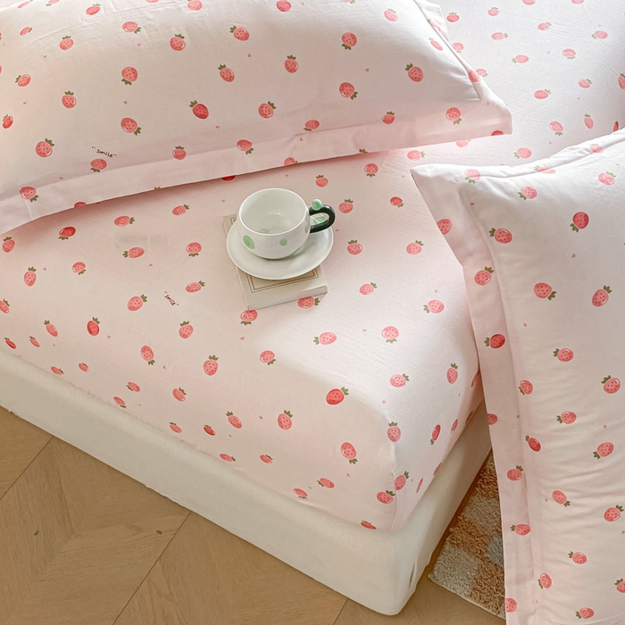 91家纺网 家纺一手货源 找家纺 晨希家居 2025新款全棉A类双层纱床笠 草莓园