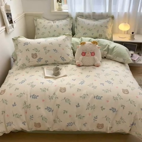 91家纺网 家纺一手货源 找家纺 涵宸家纺 2025新款全棉印花四件套 A叶中熊