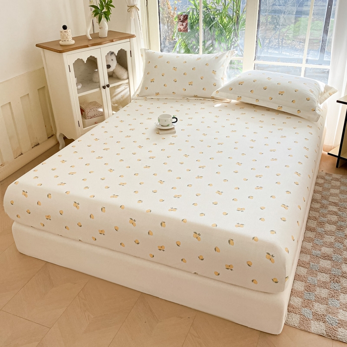 91家纺网 家纺一手货源 找家纺 晨希家居 2025新款全棉A类双层纱床笠 小柠檬