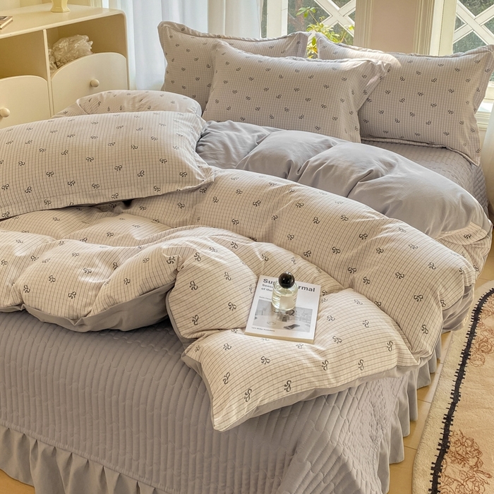 91家纺网 家纺一手货源 找家纺 尚美 2025新款小碎花针织棉床盖四件套 开心结