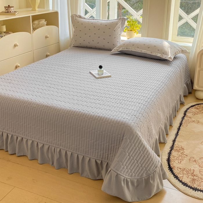 91家纺网 家纺一手货源 找家纺 尚美 2025新款小碎花针织棉床盖四件套 开心结