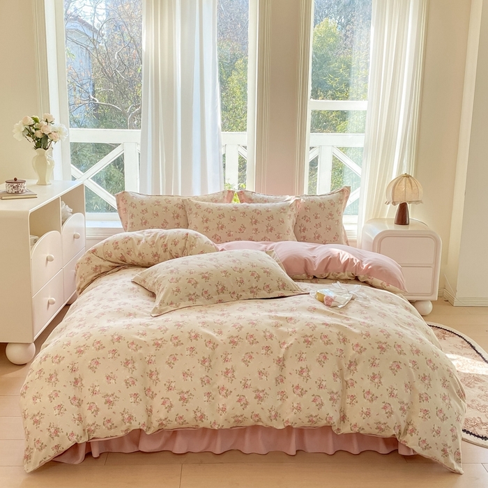 91家纺网 家纺一手货源 找家纺 尚美 2025新款小碎花针织棉床盖四件套 花雅