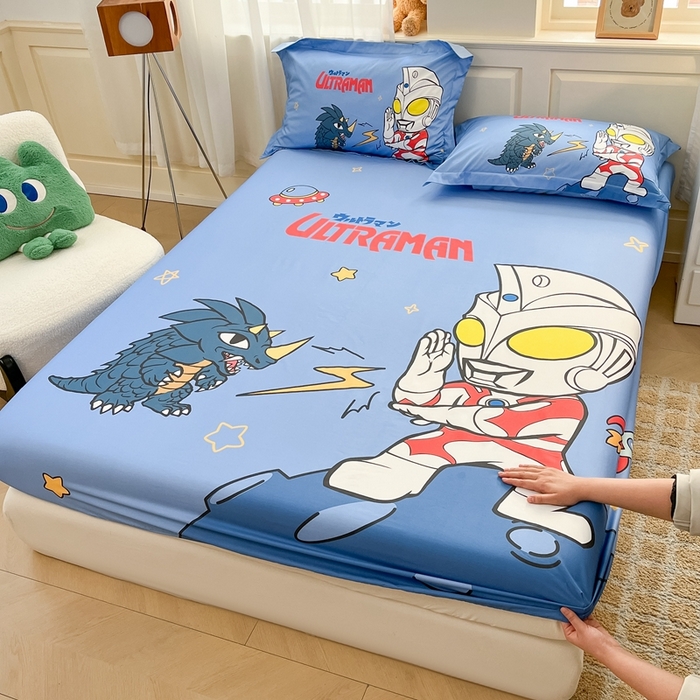 91家纺网 家纺一手货源 找家纺 蘭菲家纺 2025新款奥特曼全棉床笠 闪电