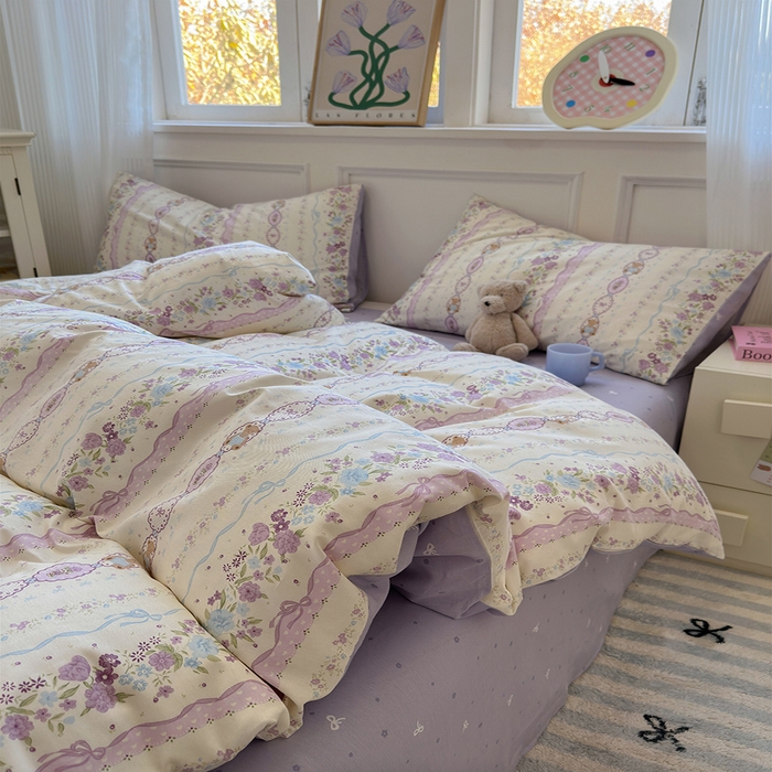 91家纺网 家纺一手货源 找家纺 沐棉家居 2025新款全棉印花四件套 紫藤蔓蔓