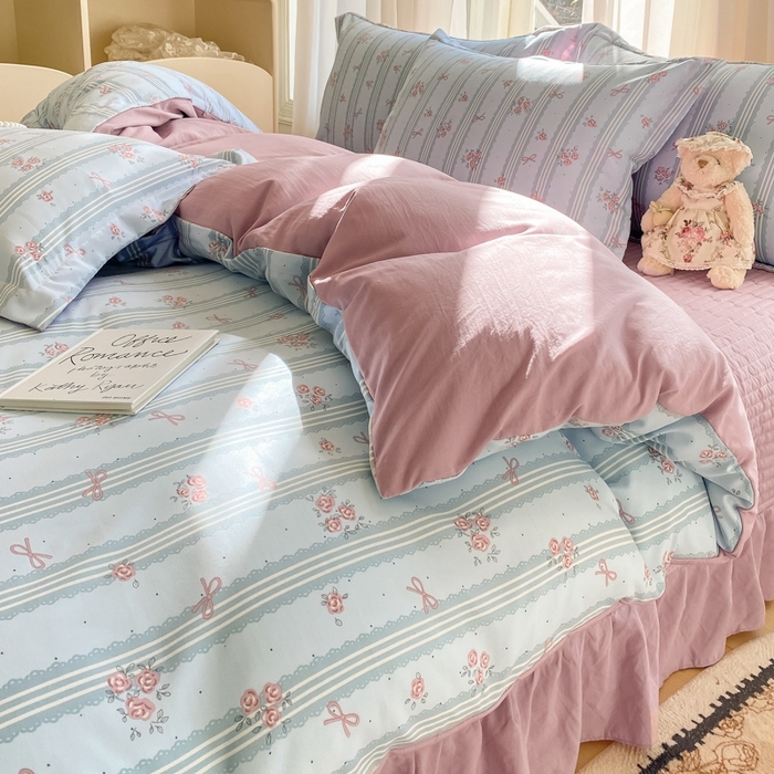 91家纺网 家纺一手货源 找家纺 尚美 2025新款小碎花针织棉床盖四件套 梅兰