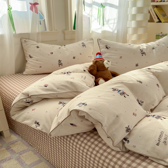 91家纺网 家纺一手货源 找家纺 沐棉家居 2025新款全棉双层纱四件套 礼物女孩