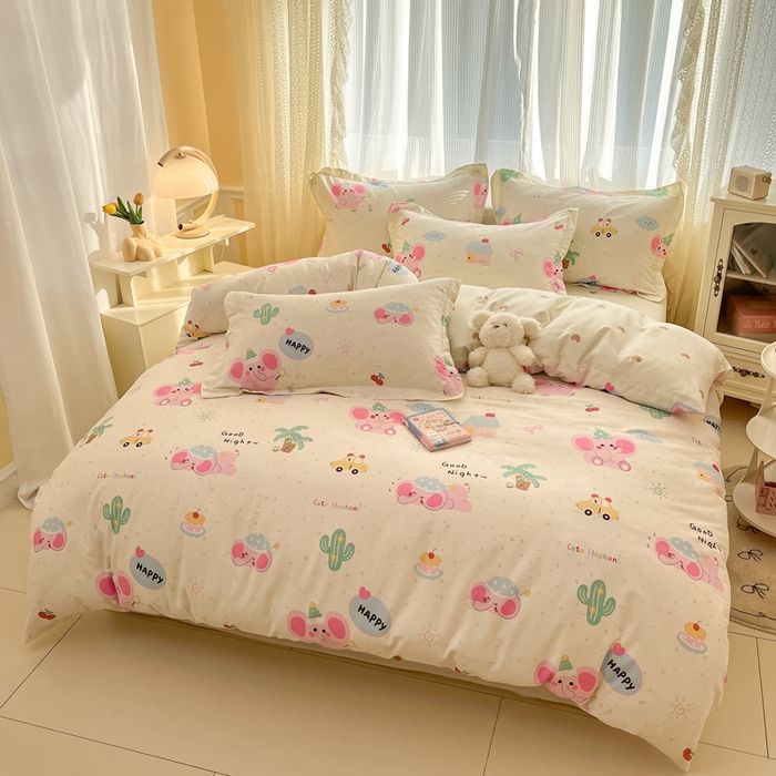 91家纺网 家纺一手货源 找家纺 涵宸家纺 2025新款全棉印花四件套 A悠闲小象