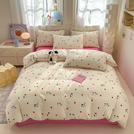 沐棉家居 2025新款全棉双层纱四件套 喵喵酱