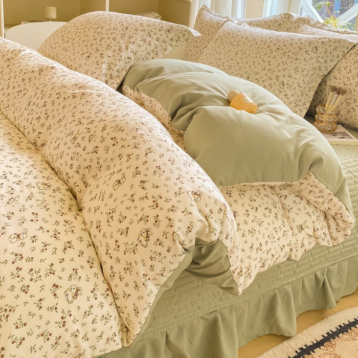 91家纺网 家纺一手货源 找家纺 尚美 2025新款小碎花针织棉床盖四件套 花海