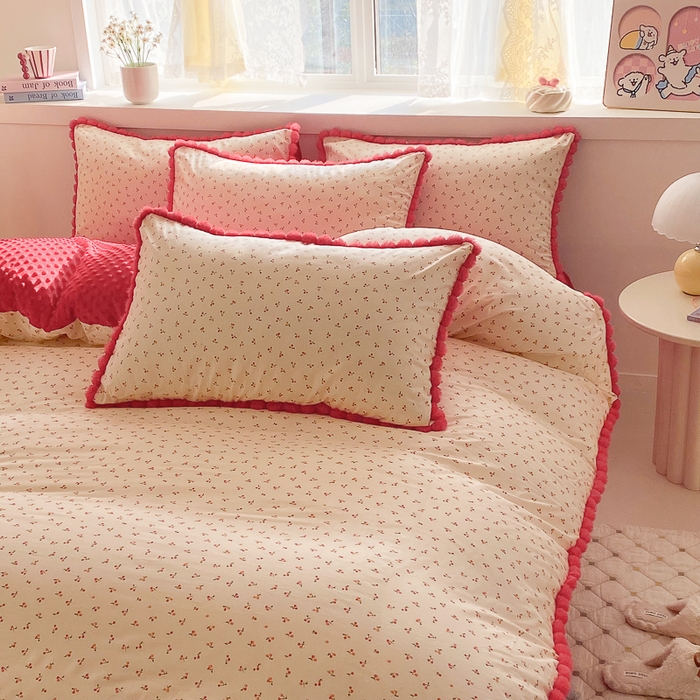 91家纺网 家纺一手货源 找家纺 千朵 2025新款棉加豆豆绒毛毛球边四件套 小幸运