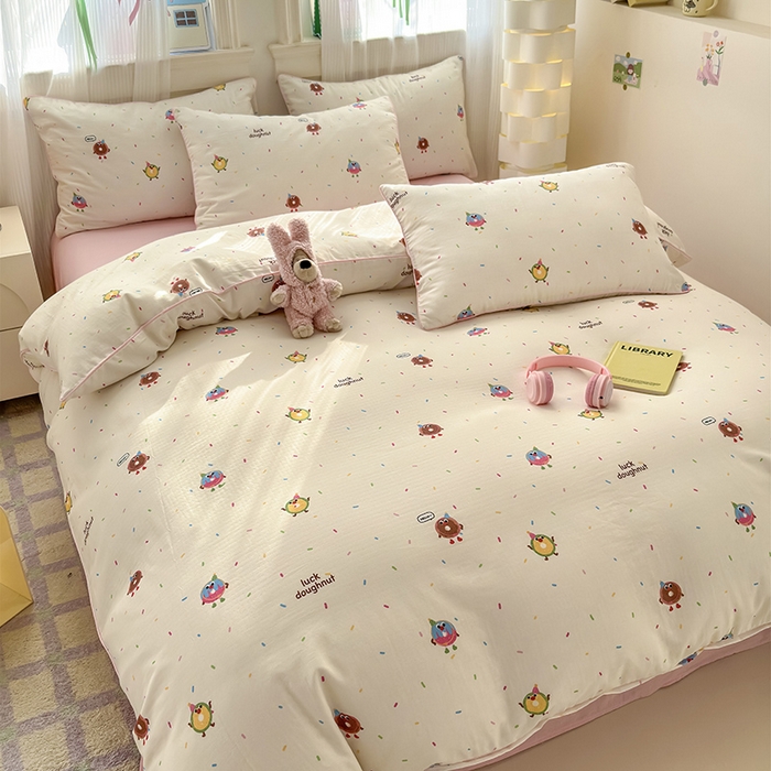 91家纺网 家纺一手货源 找家纺 沐棉家居 2025新款全棉双层纱四件套 甜甜圈