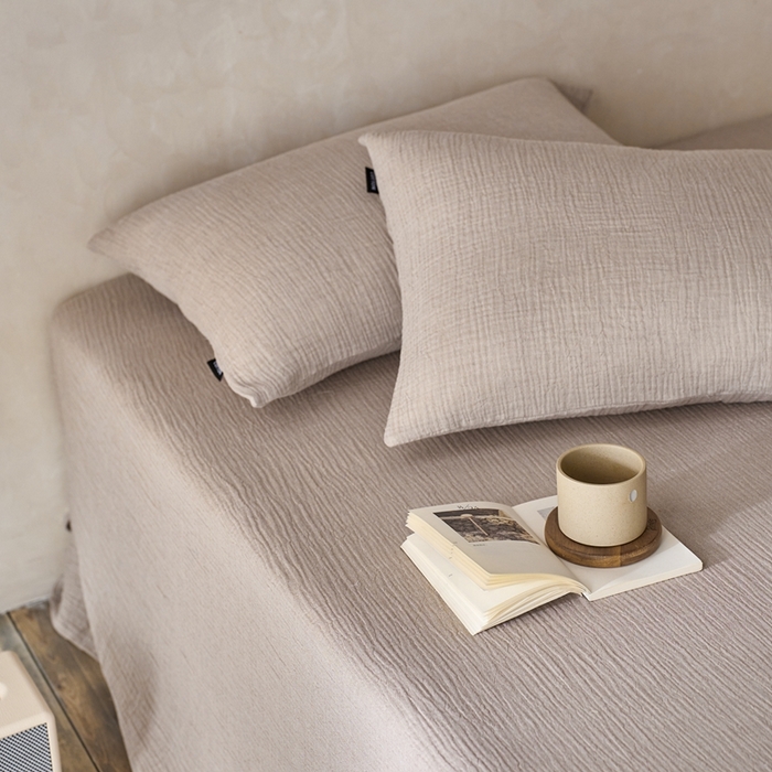 91家纺网 家纺一手货源 找家纺 蓝邻 2025新款全棉双层皱皱纱单品系列-单床单 深驼