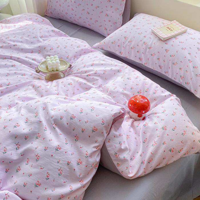 91家纺网 家纺一手货源 找家纺 2025新款高克重小碎花水洗棉四件套 郁金香