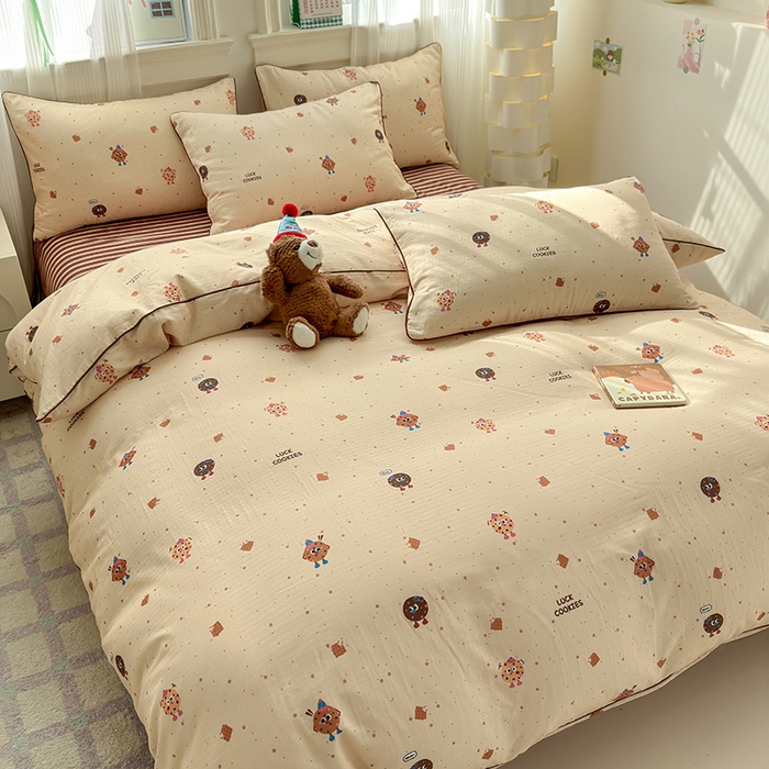 91家纺网 家纺一手货源 找家纺 沐棉家居 2025新款全棉双层纱四件套 曲奇饼干