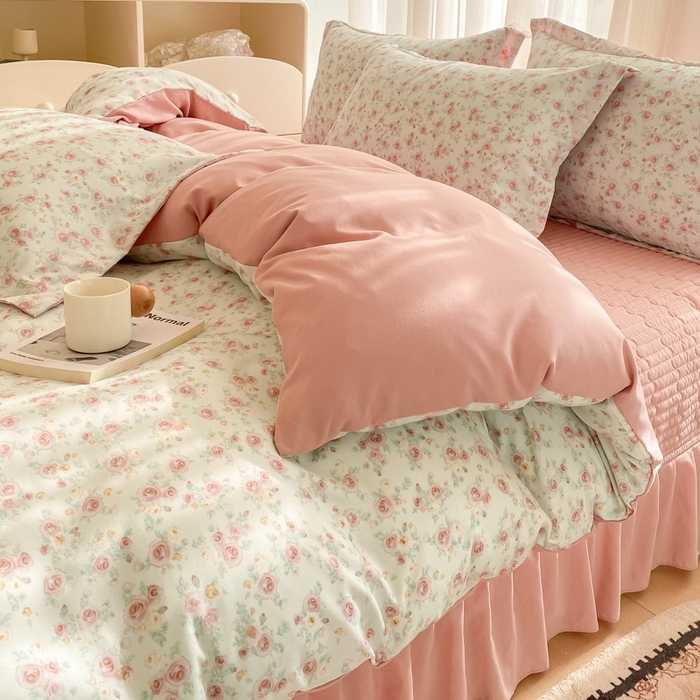 91家纺网 家纺一手货源 找家纺 尚美 2025新款小碎花针织棉床盖四件套 瑰丽多姿