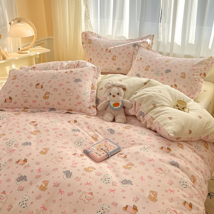 91家纺网 家纺一手货源 找家纺 涵宸家纺 2025新款全棉印花四件套 A碎花小狗