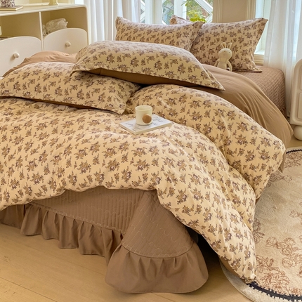 尚美 2025新款小碎花针织棉床盖四件套 复古情