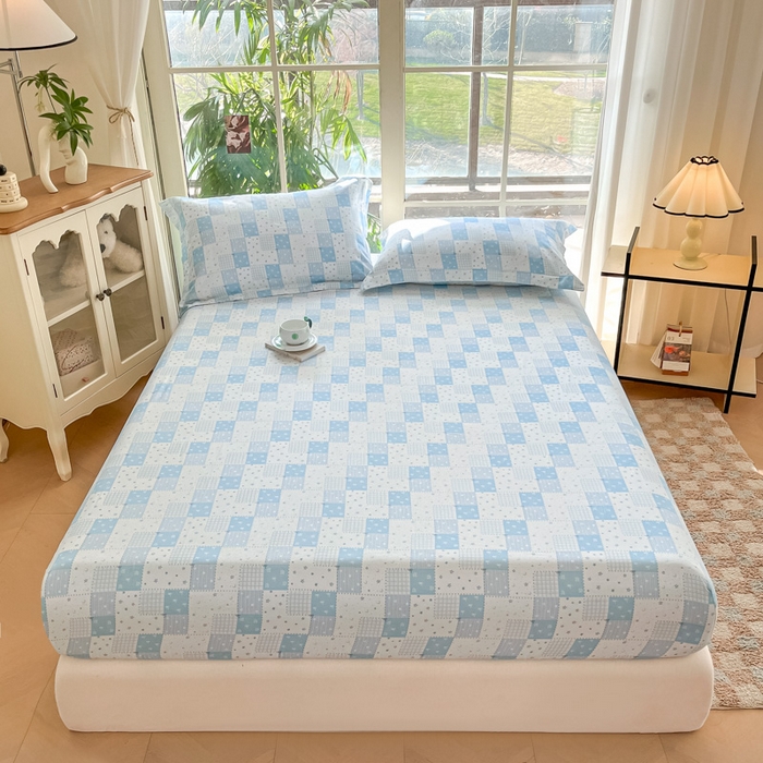 91家纺网 家纺一手货源 找家纺 晨希家居 2025新款全棉A类双层纱床笠 星空蓝