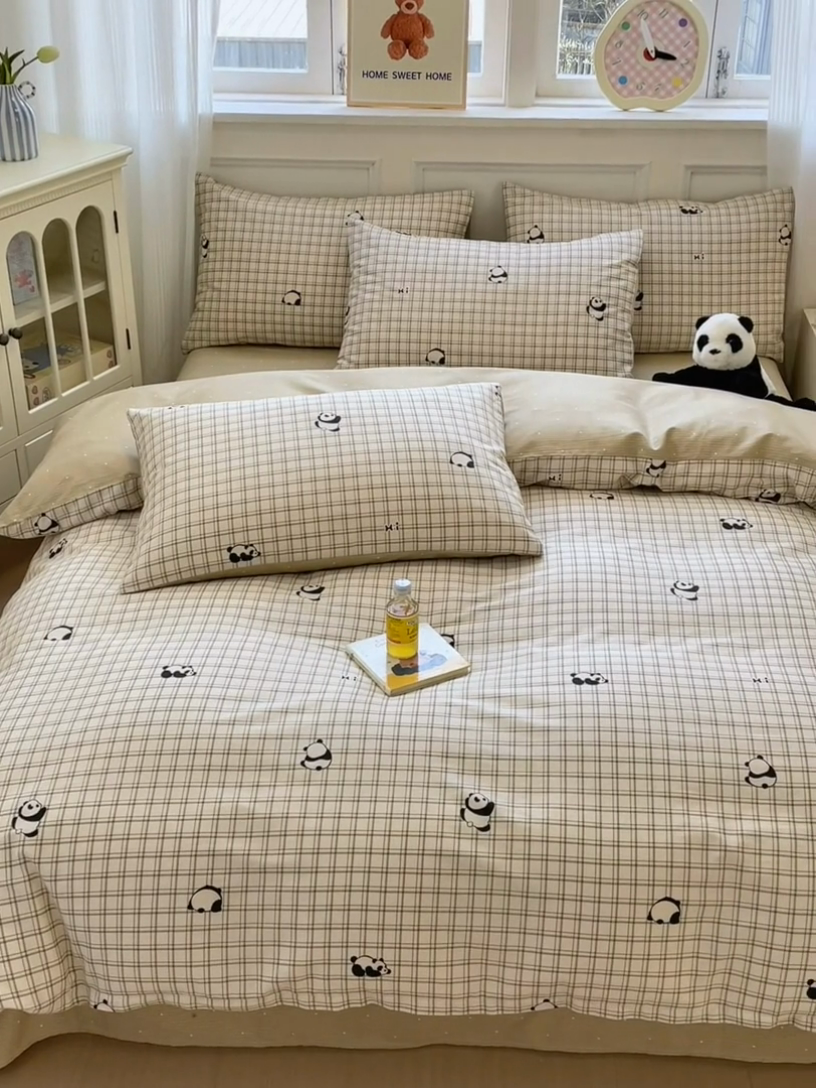 91家纺网 家纺一手货源 找家纺 沐棉家居 2025新款全棉印花四件套 可爱熊猫
