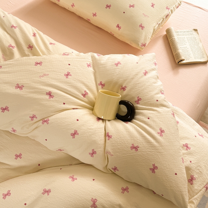 91家纺网 家纺一手货源 找家纺 （总）韩巢家纺 2025新款云感双层纱床上用品四件套超柔裸睡级床单被套三件套-(提供卖家秀)