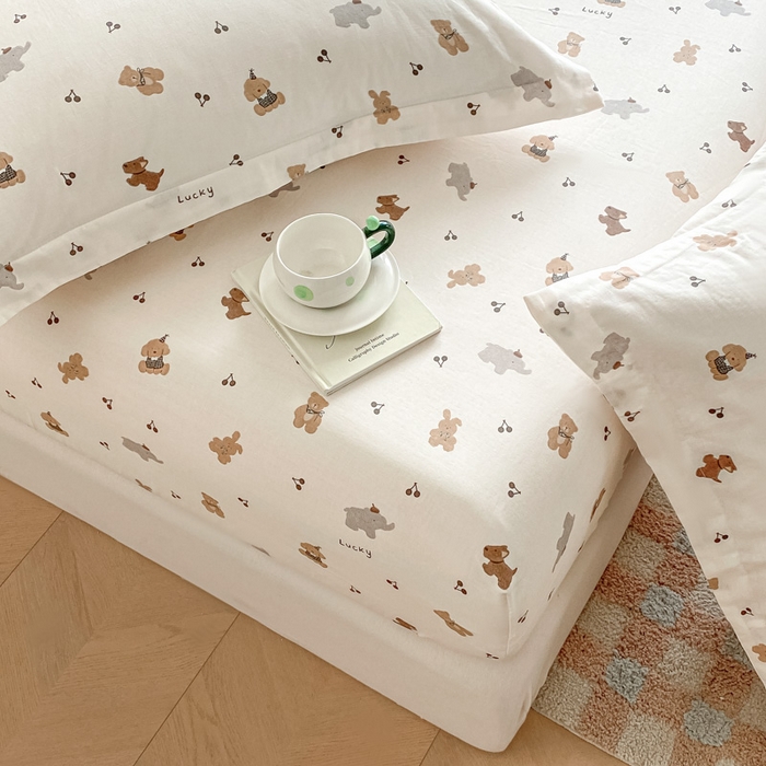 91家纺网 家纺一手货源 找家纺 晨希家居 2025新款全棉A类双层纱床笠 简派小熊