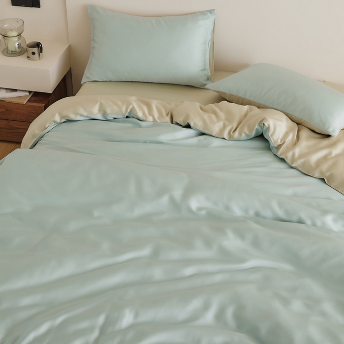 91家纺网 家纺一手货源 找家纺 EH家居 2025新款天丝纯色四件套系列 清凉蓝