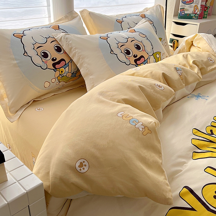 91家纺网 家纺一手货源 找家纺 浩诚 2025新款正版喜羊羊灰太狼全棉卡通大版印花四件套（全）-提供买家秀 梦幻探险