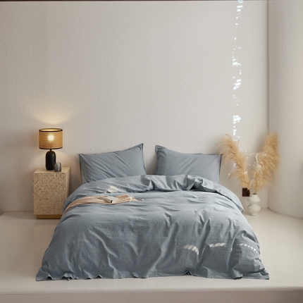 91家纺网 家纺一手货源 找家纺 简家居2025新款20%亚麻80%棉混纺四件套-无味 谧蓝