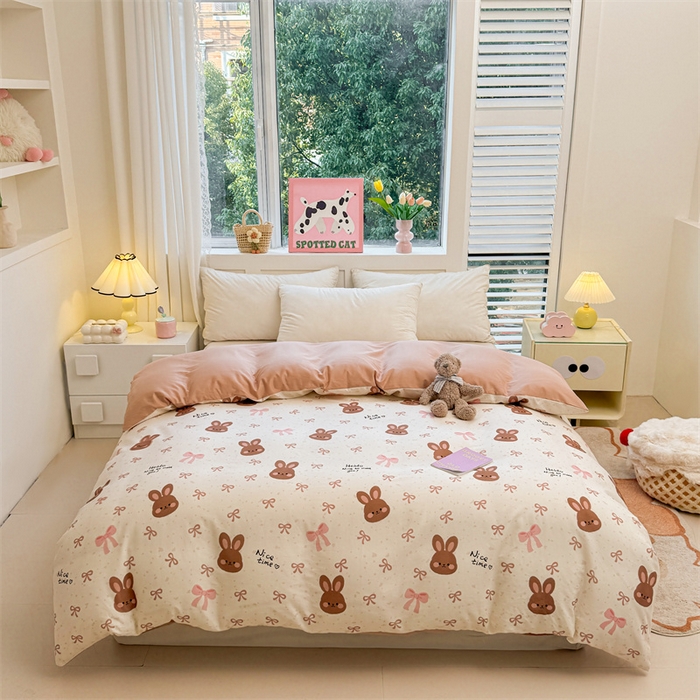 91家纺网 家纺一手货源 找家纺 雯豆2025春夏新款全棉纯棉被套三件套学生成人被罩 全棉被套-精灵兔