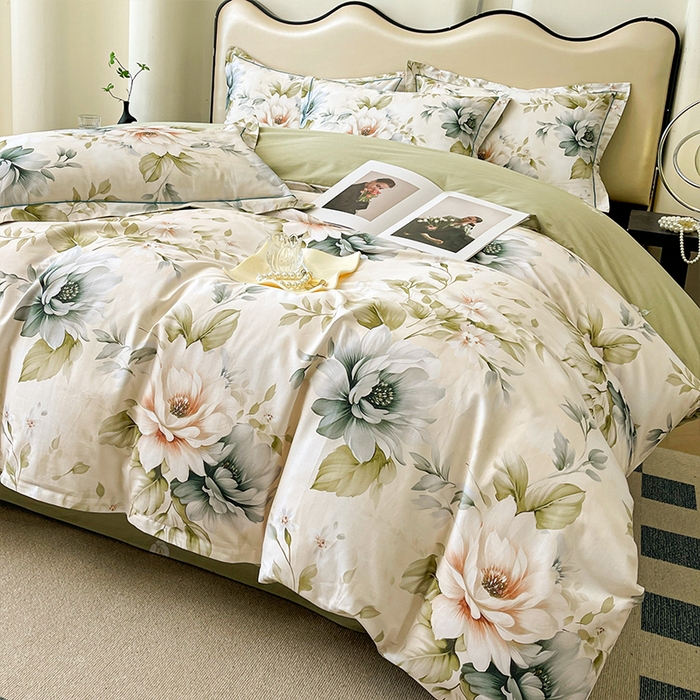 91家纺网 家纺一手货源 找家纺 帛美 2025新款13376全棉纯棉印花四件套-提供买家秀 花几度