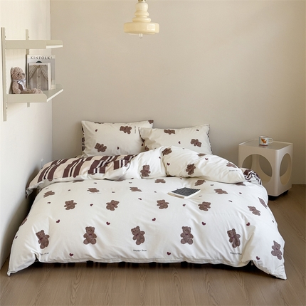 窝米 2025新款全棉13370四件套 ins萌趣卡通风系列（花香熊猫、格汪梦） 小呆熊