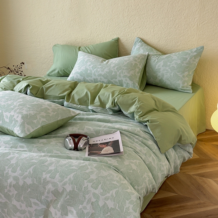 91家纺网 家纺一手货源 找家纺 琪格格2025款纯棉三层纱提花四件套（提供大量买家秀） 三层纱 唐顿庄园-绿