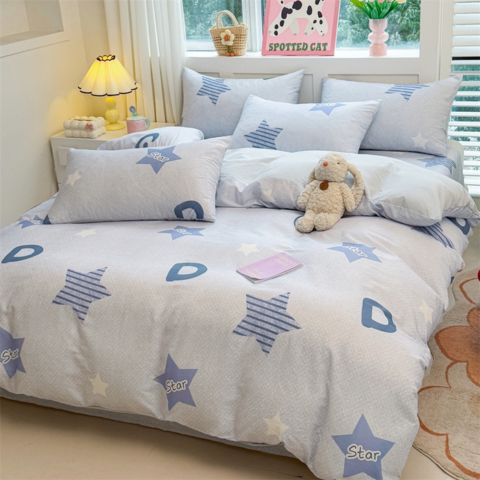 91家纺网 家纺一手货源 找家纺 雯豆2025春夏新款全棉纯棉被套三件套学生成人被罩 全棉被套-星星约定